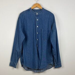 Vintage J Crew Jean Shirt Mens XL Blue Denim Long Sleeve Oarsman Made in USA